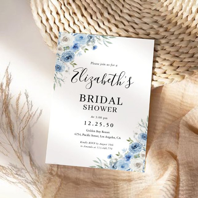 Dusty Blue Ivory Bridal Shower Invitación (Subido por el creador)