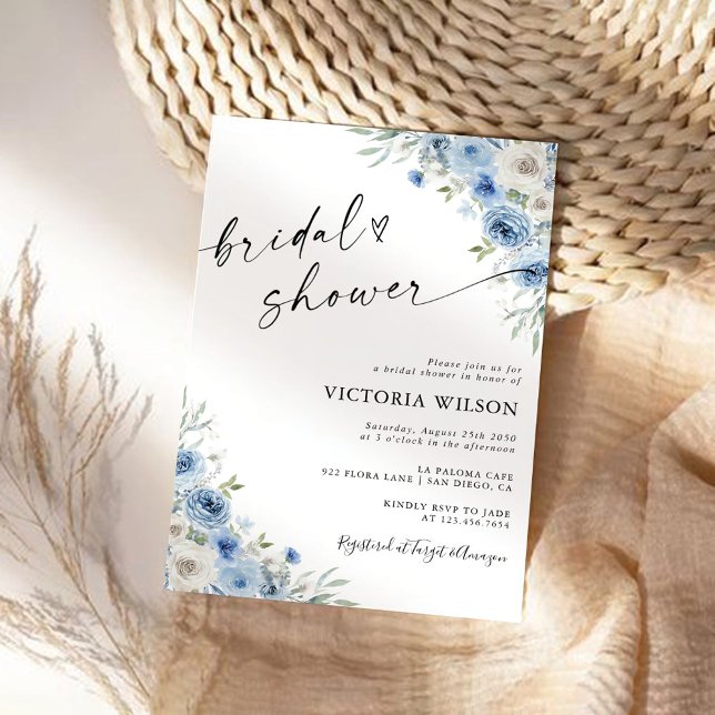 Dusty Blue Ivory Bridal Shower Invitación (Subido por el creador)