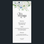 Dusty Blue Ivory Floral Boda Menú<br><div class="desc">Este elegante menú Dusty Blue Ivory Floral Boda es la manera perfecta de darle un toque romántico a su día especial. Con un bonito y polvoriento diseño floral azul y marfil, la carta se complementa con cualquier tema boda. Cada menú está cuidadosamente diseñado para mostrar los platos de su menú...</div>