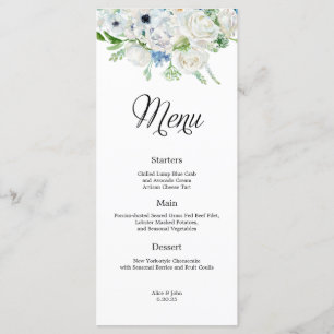 Dusty Blue Ivory Floral Boda Menú