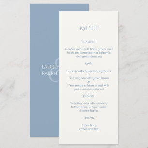 Dusty Blue & Ivory Monogramed Menú Boda
