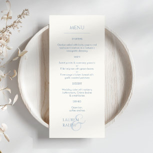 Dusty Blue & Ivory Monogramed Menú Boda