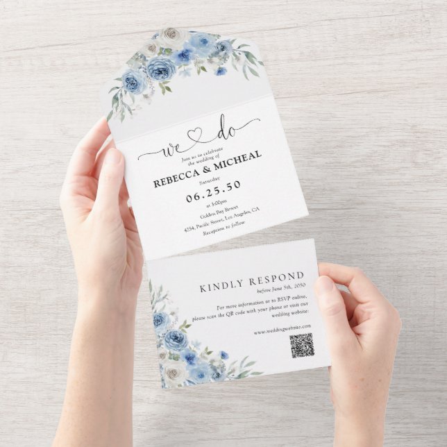 Dusty Blue Ivory todo en una invitación de matrimo (desgarro)