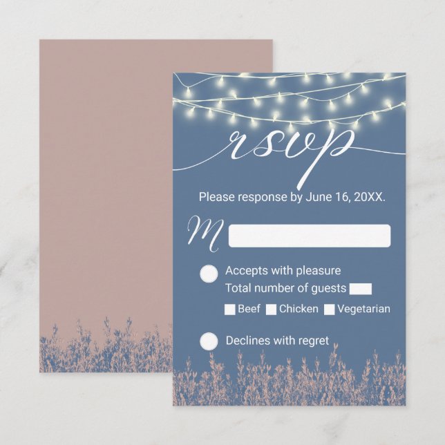 Dusty Blue Lavender Floral Rustic Wedding RSVP (Anverso / Reverso)