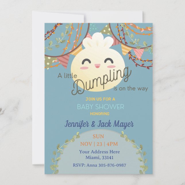 Dusty Blue Little Dumpling Invitación de Baby Show (Anverso)
