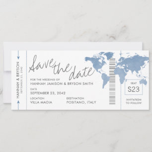 Dusty Blue Map Boarding Pass Ticket Save Date