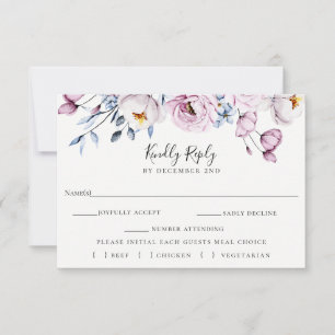 Dusty Blue Mauve Wedding RSVP Comida Tarjeta de el