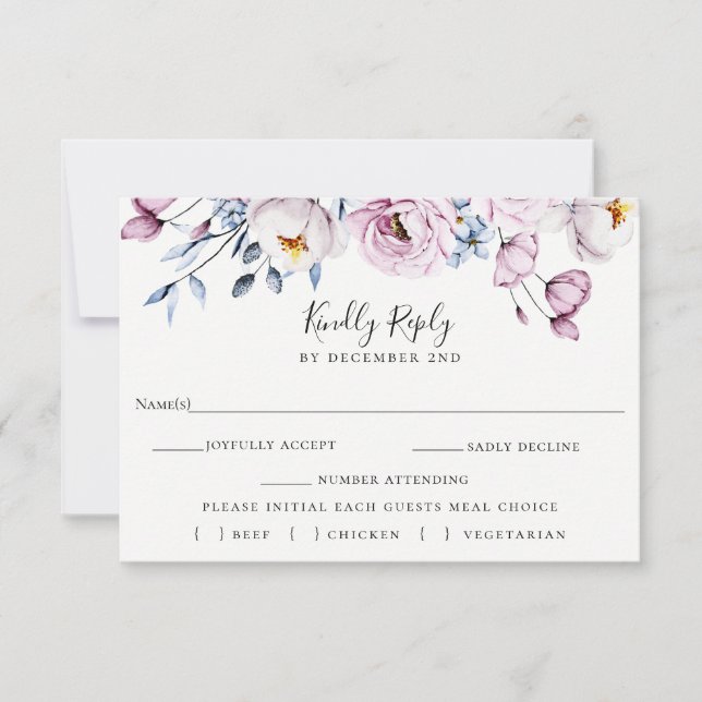 Dusty Blue Mauve Wedding RSVP Comida Tarjeta de el (Anverso)