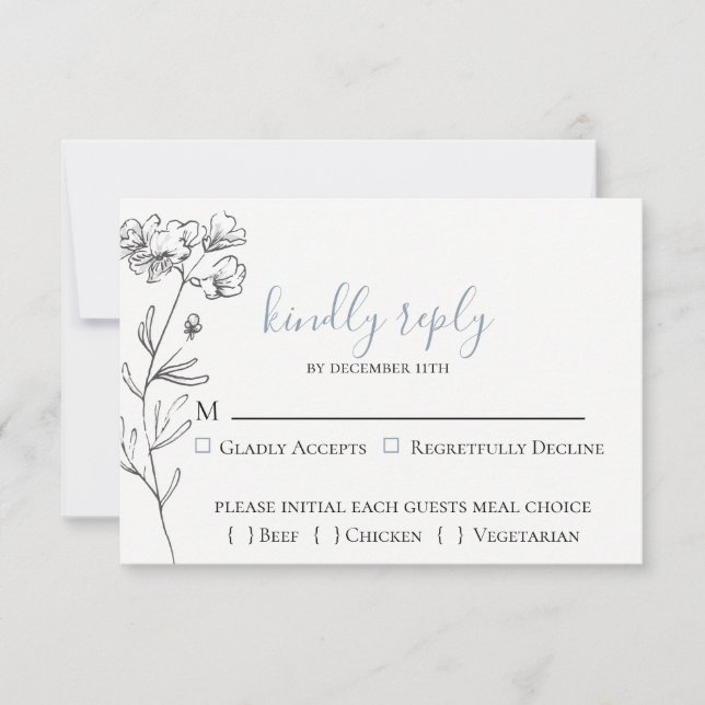 Dusty Blue Meadow Wedding Tarjeta RSVP (Anverso)