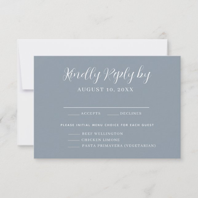 Dusty Blue Menu Choice Boda Tarjeta RSVP (Anverso)