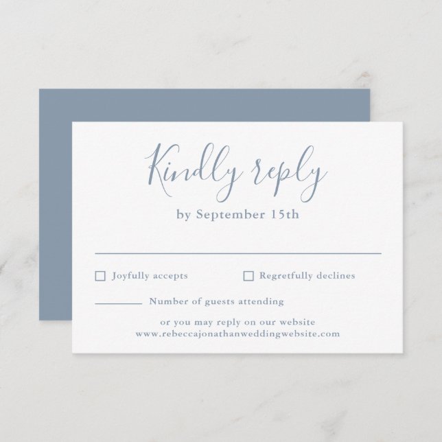 Dusty Blue Minimal Script Wedding Tarjeta RSVP (Anverso / Reverso)