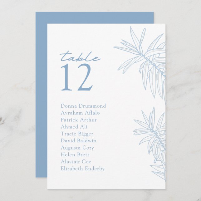 Dusty Blue Modern Botanical Table (Tarjeta de asie (Anverso / Reverso)