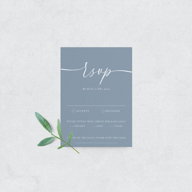 Dusty Blue Modern Elegant Wedding Tarjeta RSVP (Subido por el creador)