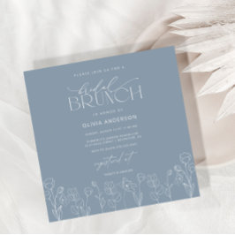 Dusty Blue Modern Floral Bridal Brunch Invitación