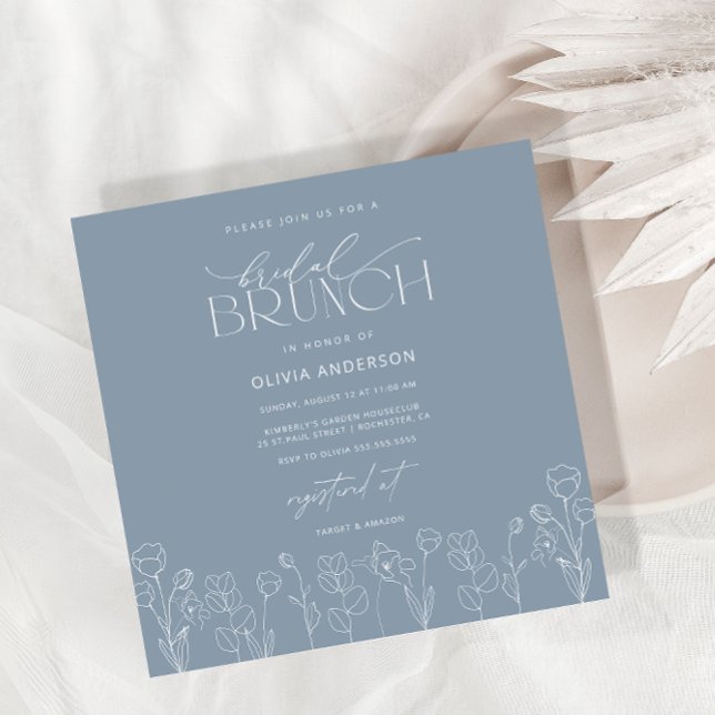 Dusty Blue Modern Floral Bridal Brunch Invitación (Subido por el creador)