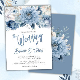 Dusty Blue Modern Floral Wedding Invitación