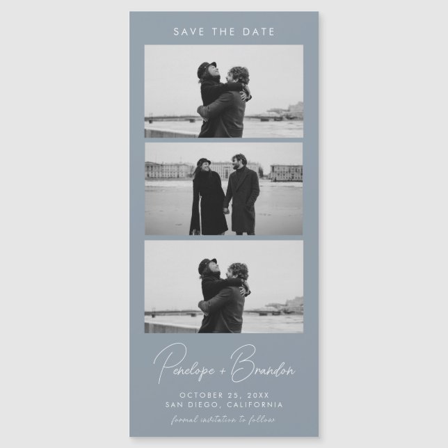 Dusty Blue Modern Photo Strip Magnetic Boda (Anverso)