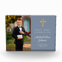 Dusty Blue Modern Primera foto del niño de la comu