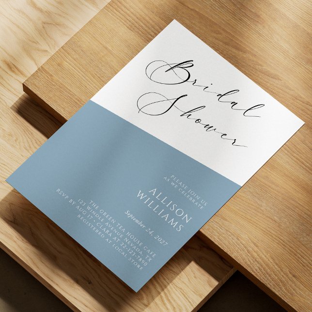 Dusty Blue Modern Script Bridal Shower Invitación (Dusty Blue Modern Script Bridal Shower Invitation Personalized)
