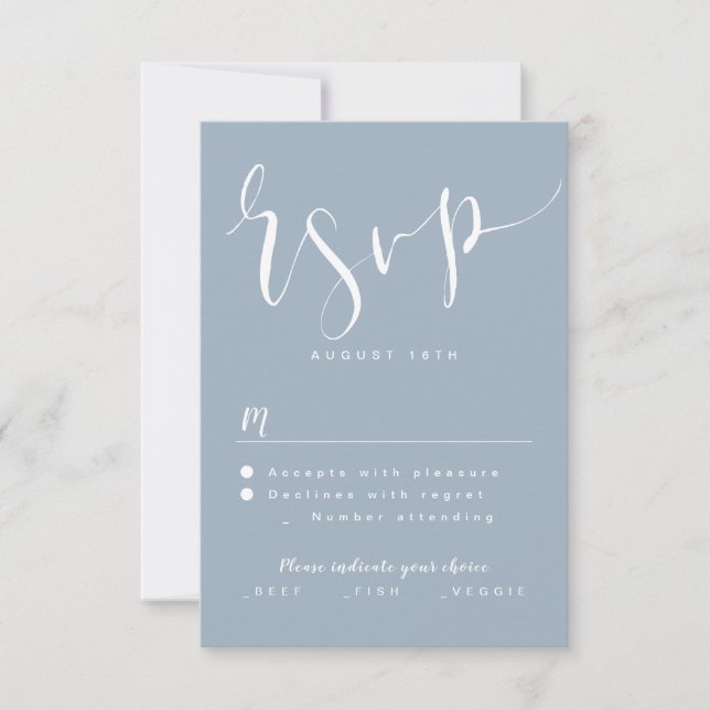 Dusty Blue Modern Simple Script Wedding RSVP (Anverso)