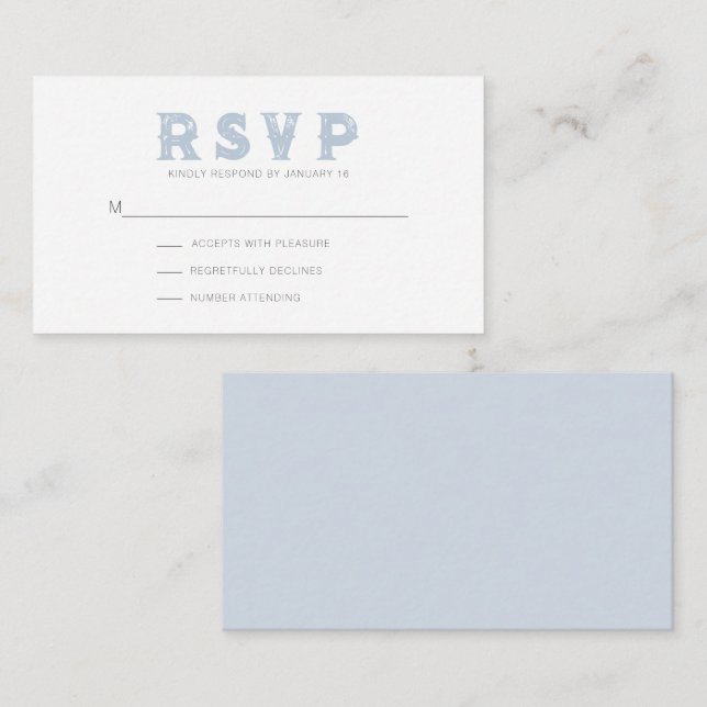 Dusty Blue Modertic Rustic RSVP Tarjeta de Gabinet (Anverso / Reverso)