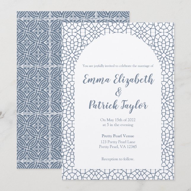 Dusty Blue Mosaic Wedding Invitación (Anverso / Reverso)