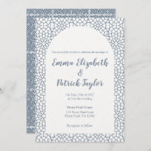 Dusty Blue Mosaic Wedding Invitación