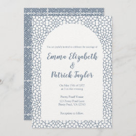 Dusty Blue Mosaic Wedding Invitación