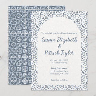 Dusty Blue Mosaic Wedding Invitación