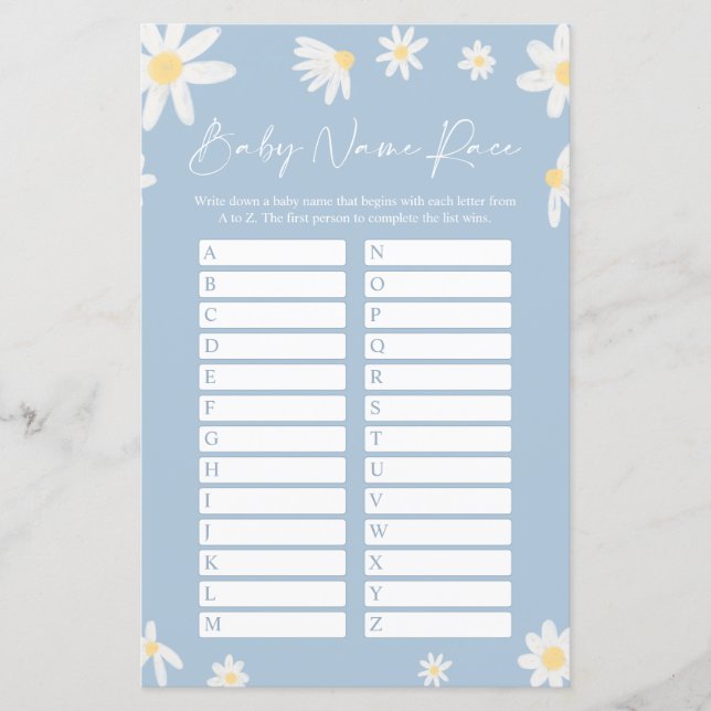 Dusty Blue Name Race Tarjeta de juego Baby Shower (Anverso)