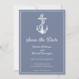 Dusty Blue Nautical Anchor Guardar la invitación d