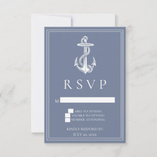 Dusty Blue Nautical Anchor Wedding Tarjeta RSVP