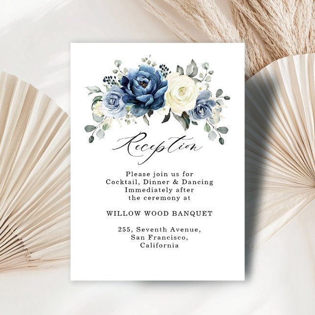 Dusty Blue Navy Champagne recepción de marfil Wedd (Dusty Blue Navy Champagne Ivory Wedding Reception Enclosure Card)