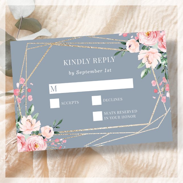 Dusty Blue | Oro | Tarjeta de confirmación de boda (Subido por el creador)