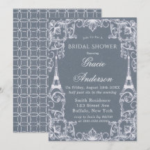 Dusty Blue Paris Francia Bridal Shower Invitación