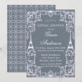 Dusty Blue Paris Francia Bridal Shower Invitación