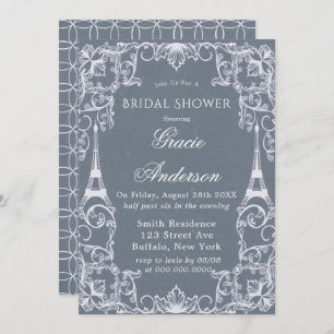 Dusty Blue Paris Francia Bridal Shower Invitación