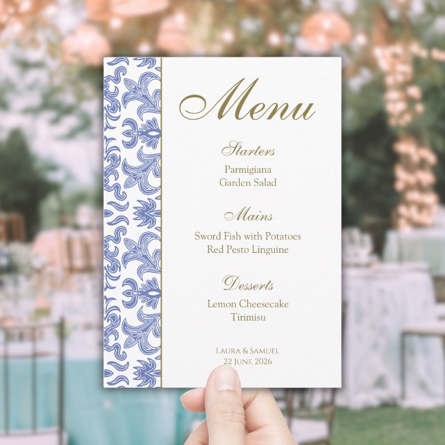 Dusty Blue Pattern Boda Menu (Subido por el creador)