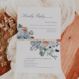 Dusty Blue & Peach Floral Wedding Tarjeta RSVP