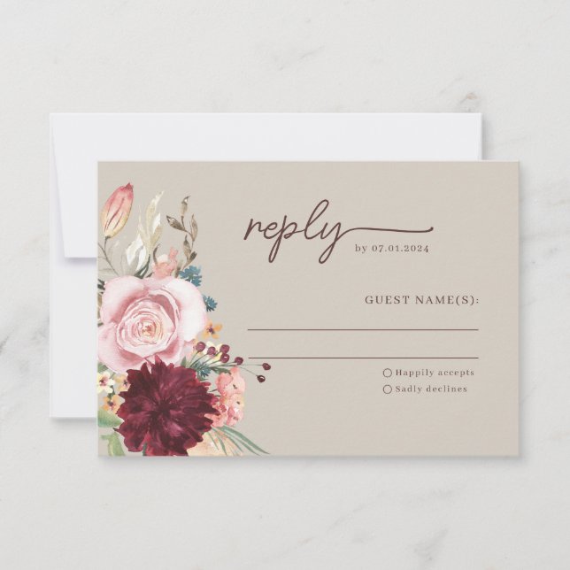 Dusty Blue & Peach Floral Wedding Tarjeta RSVP (Anverso)