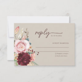 Dusty Blue & Peach Floral Wedding Tarjeta RSVP