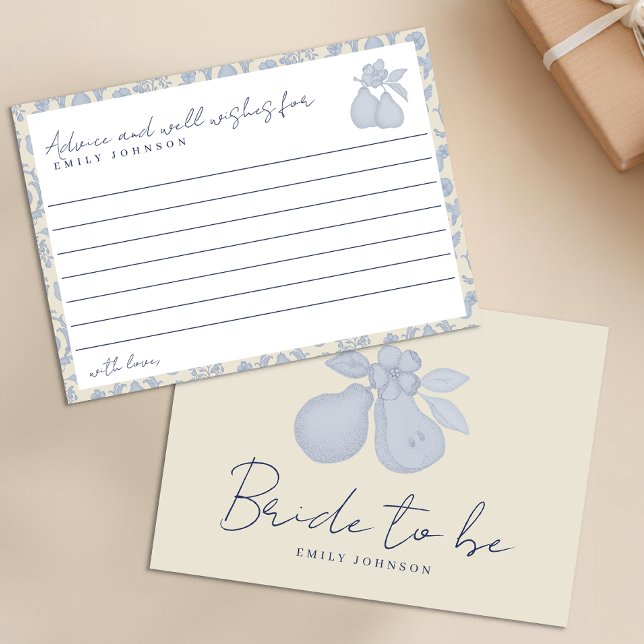 Dusty Blue Perfect Pear Bridal Shower Tarjetas de  (Advice & well wishes)