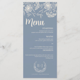 Dusty Blue Periwinkle Wildflower Wedding Menu