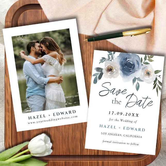 Dusty Blue Photo Wedding Salven La Invitación De F (Dusty Blue Photo Wedding Save The Date Invitation)