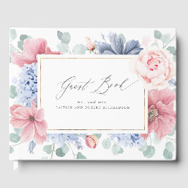 Dusty Blue Pink Floral Elegante libro de invitados