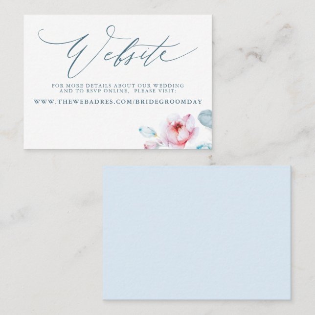Dusty Blue Pink Rose Boda tarjeta web (Anverso / Reverso)