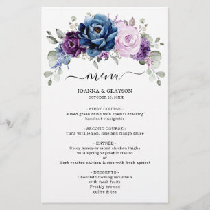 Dusty Blue Purple Navy Lilac Blooms Boda Menú