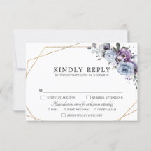 Dusty Blue Purple Navy Lilac Blooms Wedding RSVP C