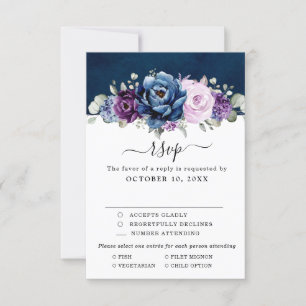 Dusty Blue Purple Navy Lilac Blooms Wedding RSVP C