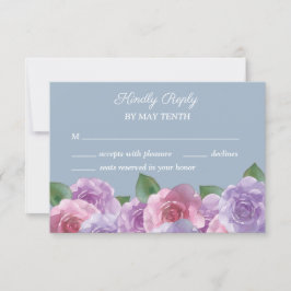 Dusty Blue Purple Pink Floral Wedding Tarjeta RSVP
